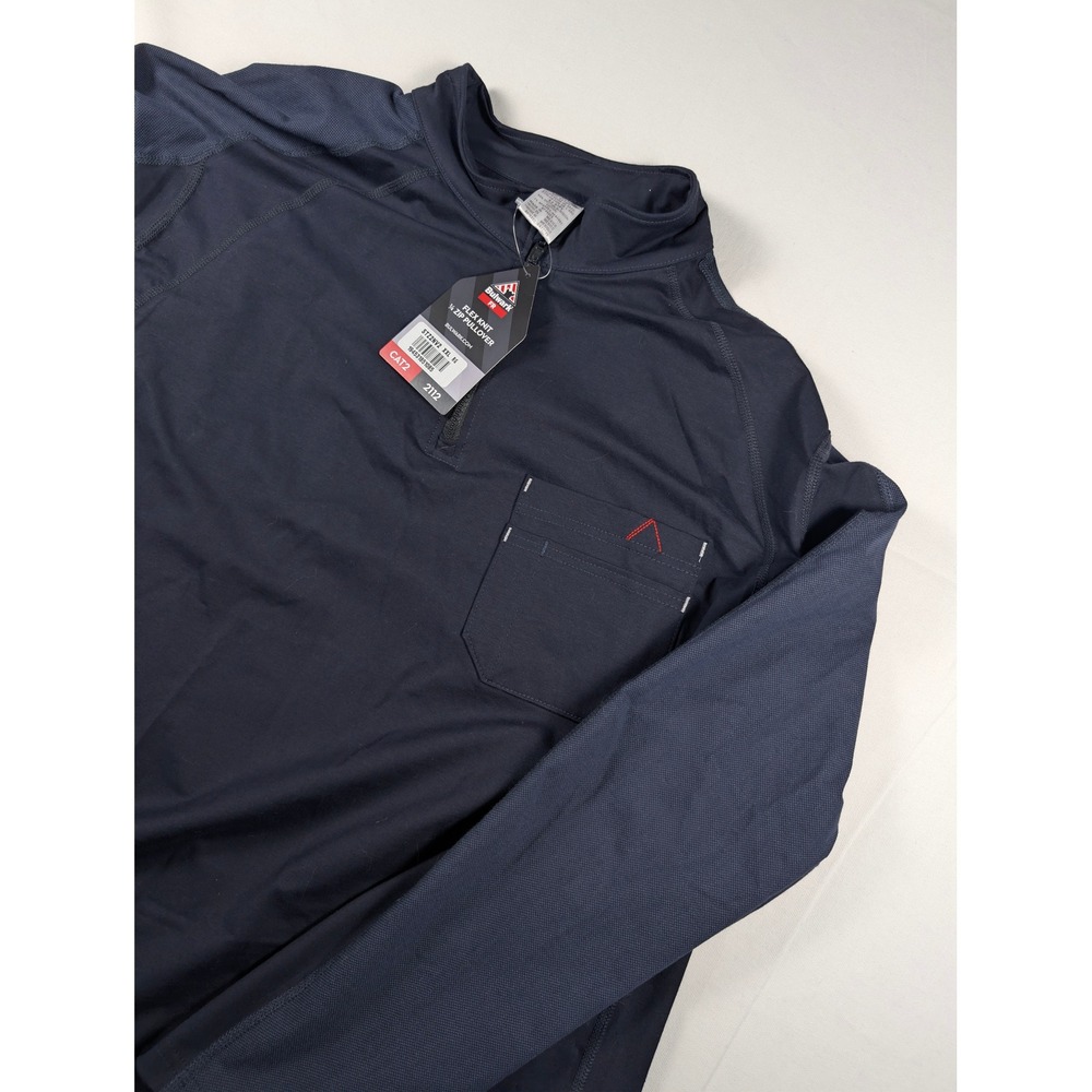 Bulwark FR Pullover Mens XXL Navy Blue Flex Knit 1/4 Zip Flame Resistant CAT2